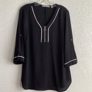 Valerie Stevens Black Blouse with White Accents